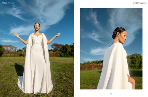 Bridal Editorial Interracial female white dress in open field with blue skies 72dpi